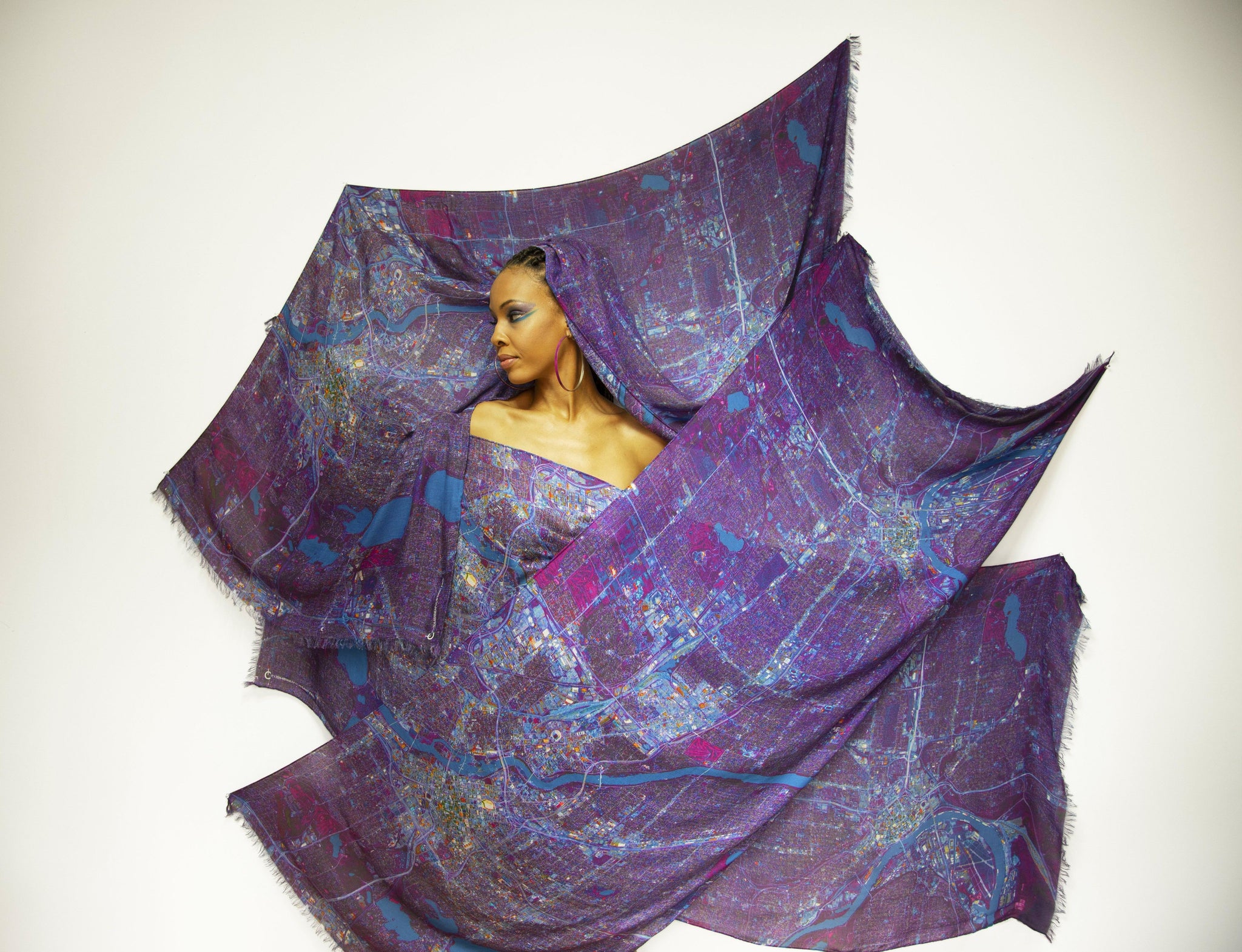 Minneapolis/Saint-Paul, Minnesota purple map print scarf in modal/cashmere blend inspired by Prince. The perfect token of memory for any fan of Prince and the legacy of Minneapolis. 