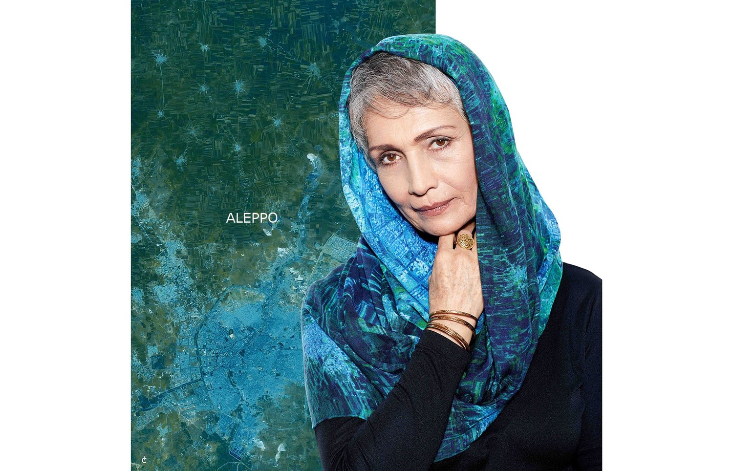 The Aleppo map print scarf in modal/cashmere blend in support of women building peace in Syria.
