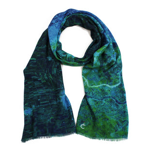 The Aleppo map print scarf in modal/cashmere blend in support of women building peace in Syria.