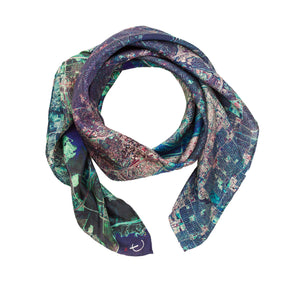 Dallas, Texas map print scarf in satin/silk blend. 