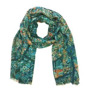 Esfahan, Iran map print scarf in modal/cashmere blend. 