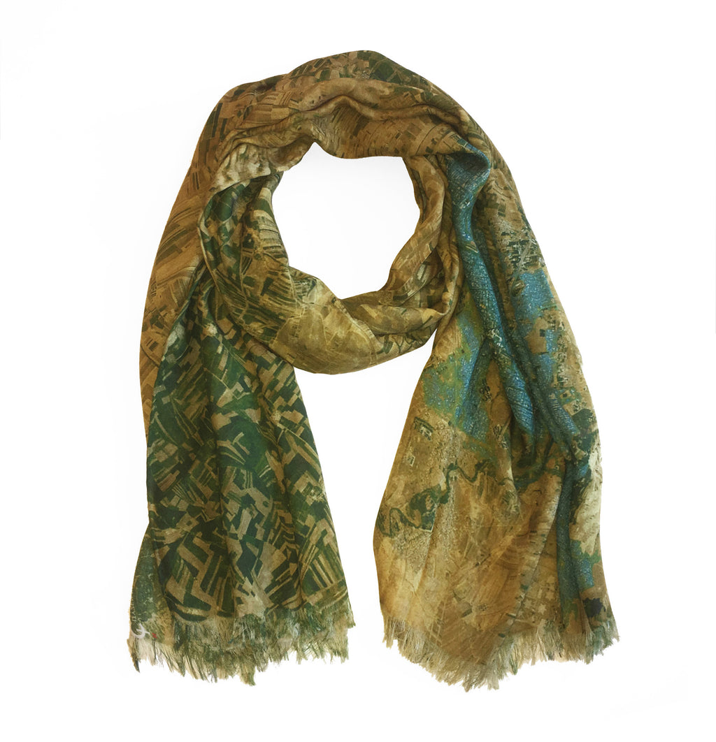 Kermanshah, Iran map print scarf in modal/cashmere blend. 