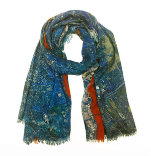 London, England blue map print scarf in modal/cashmere blend. Perfect souvenir or gift for women and men. 
