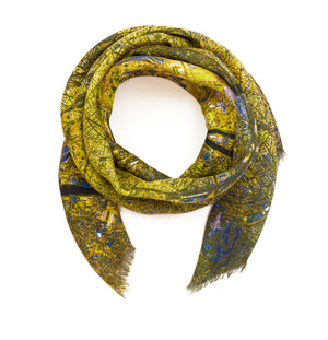 Paris, France yellow map print scarf in modal/cashmere blend. Perfect gift or souvenir for women and men.